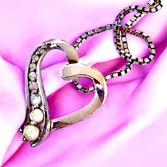 Vintage Necklace Sterling Silver Heart Pendant Aurora Borealis Rhinestone PAS - Picture 3 of 15